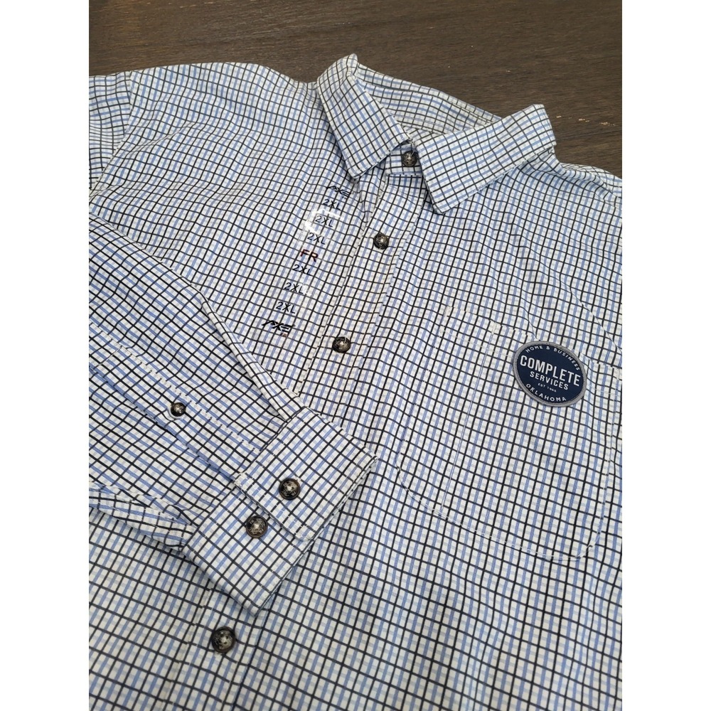 AXE FR Button Up Shirt Mens 2XL Blue Black White Plaid Long‎ Sleeve Flame NEW**